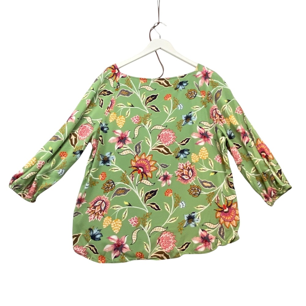 Loft Outlet Womens Green Floral Boat Neck 3/4 Puff Sleeve Rayon Blouse Size L - Picture 10 of 10